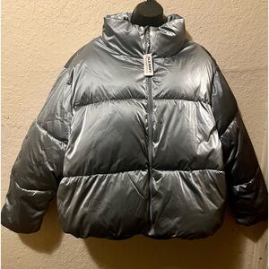 Puffer Coat Jacket Blue Silver Old Navy